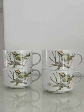 Enesco Japan Fine China 1976 SONG BIRD Soup Mugs Bowls Set of 4